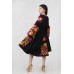 Boho Style Ukrainian Embroidered Midi Broad Dress Black with Pink/Yellow Embroidery